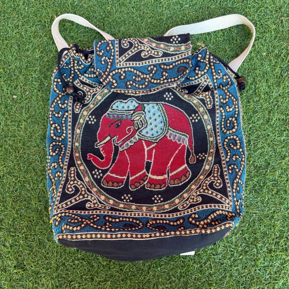 Boho‎ Elephant Indian Tapestry Backpack Woven Drawstring Bag